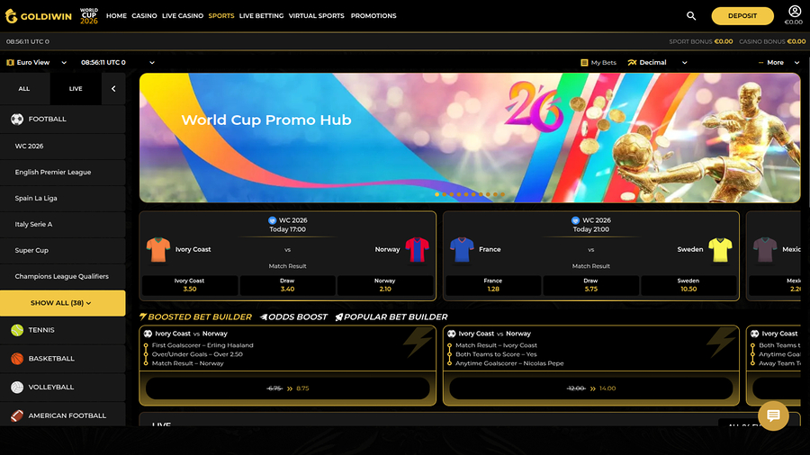 Deportes de escritorio en GoldiWin Casino