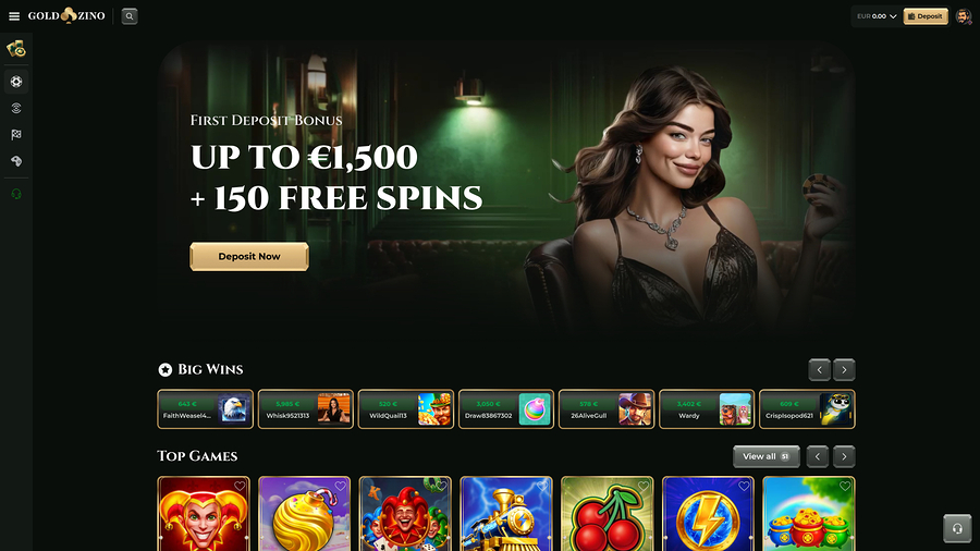 Goldzino Casino Homepage Desktop