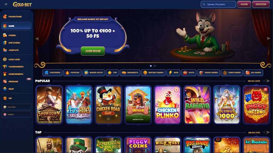 Homepage screenshot of Golobet Casino