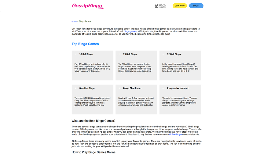 Gossip Bingo Casino Desktop Bingo
