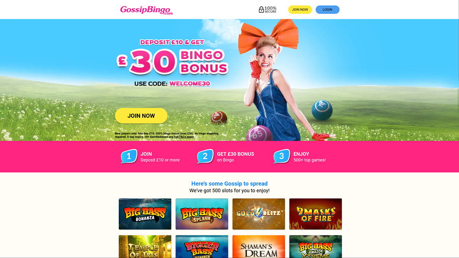 Gossip Bingo Casino Desktop Homepage