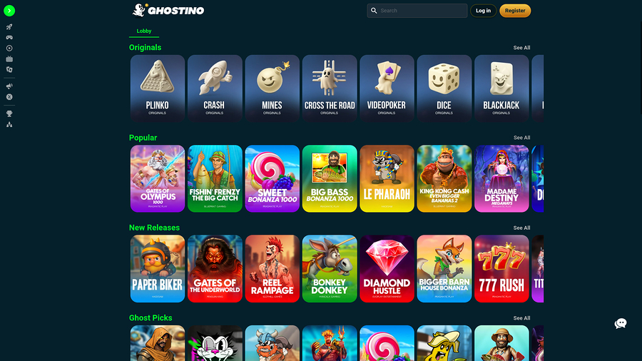 Ghostino Casino Homepage Desktop