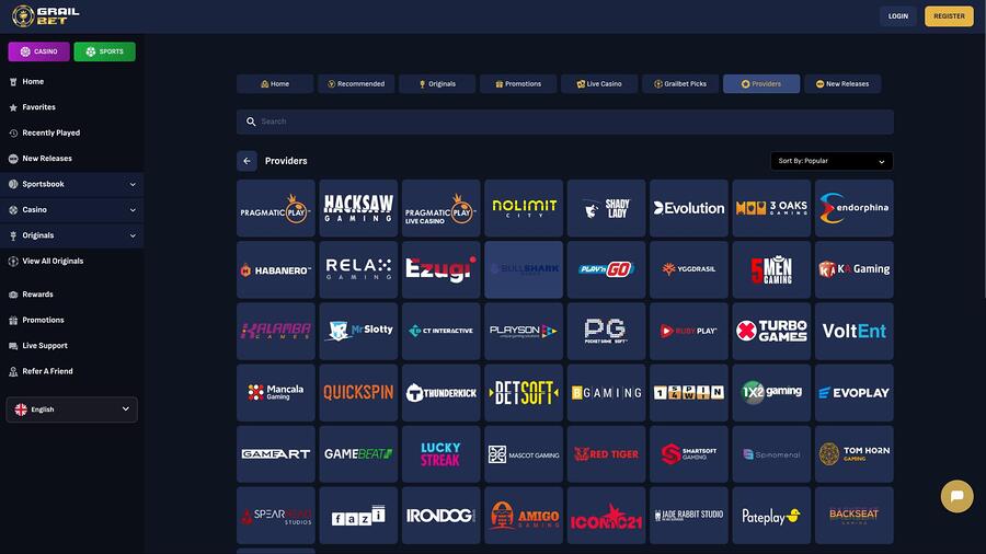 Página de desarrolladores de juegos de Grailbet Casino