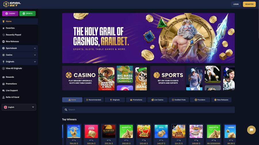 Página principal del casino Grailbet