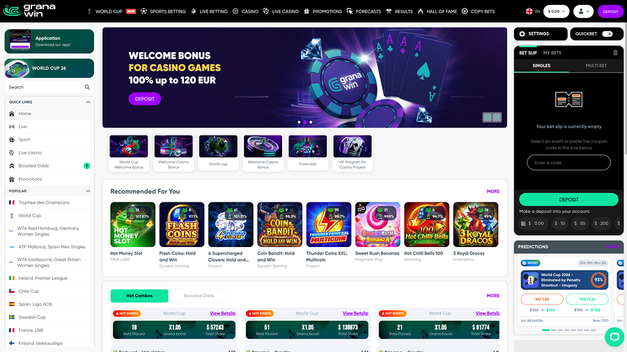 Página de inicio de GranaWin Casino versión de escritorio