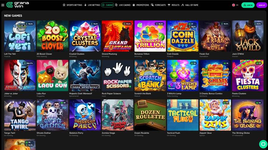 Games page screenshot of GranaWin Casino