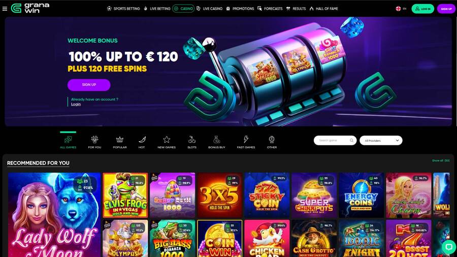 Homepage screenshot of GranaWin Casino