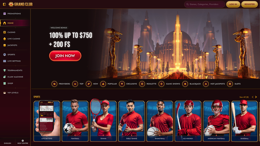 GrandClub Casino Desktop Homepage