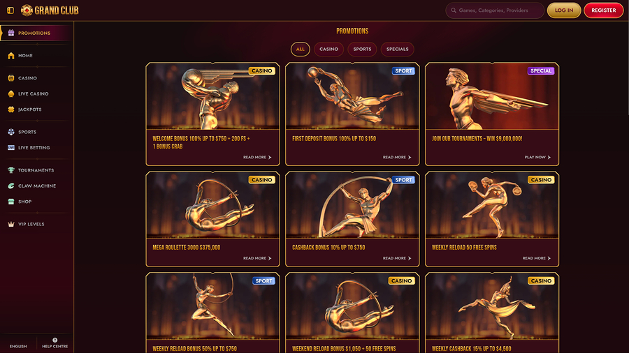 GrandClub Casino Desktop Promotions