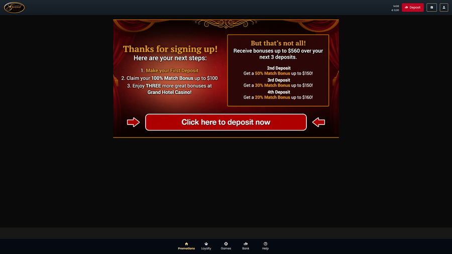 Grand Hotel Casino Desktop Promotions