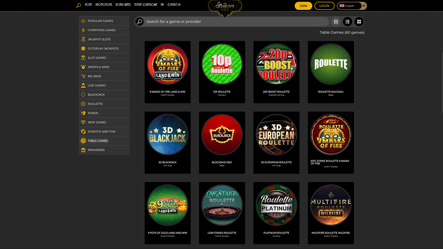 Grand Ivy Casino Desktop Table Games