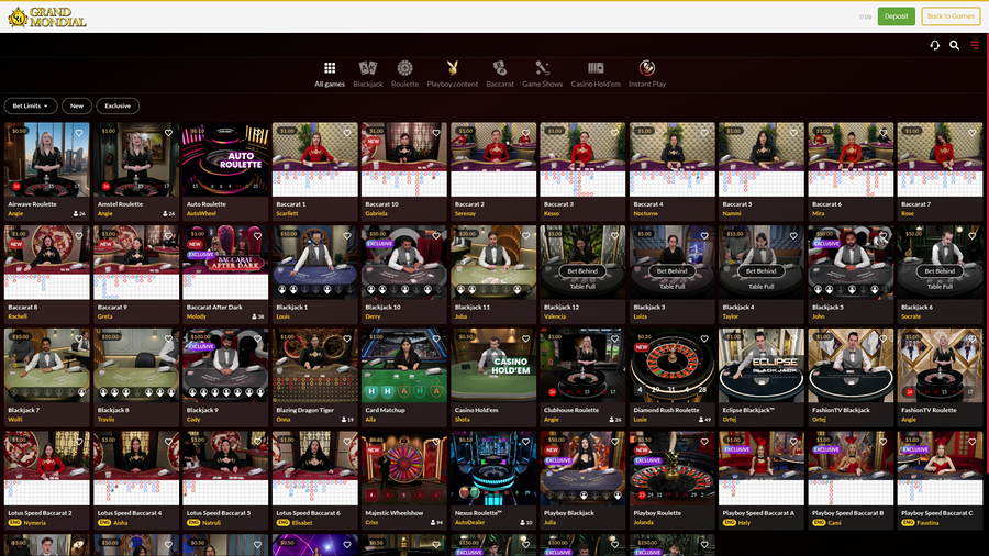 Grand Mondial Casino Desktop Live Dealer