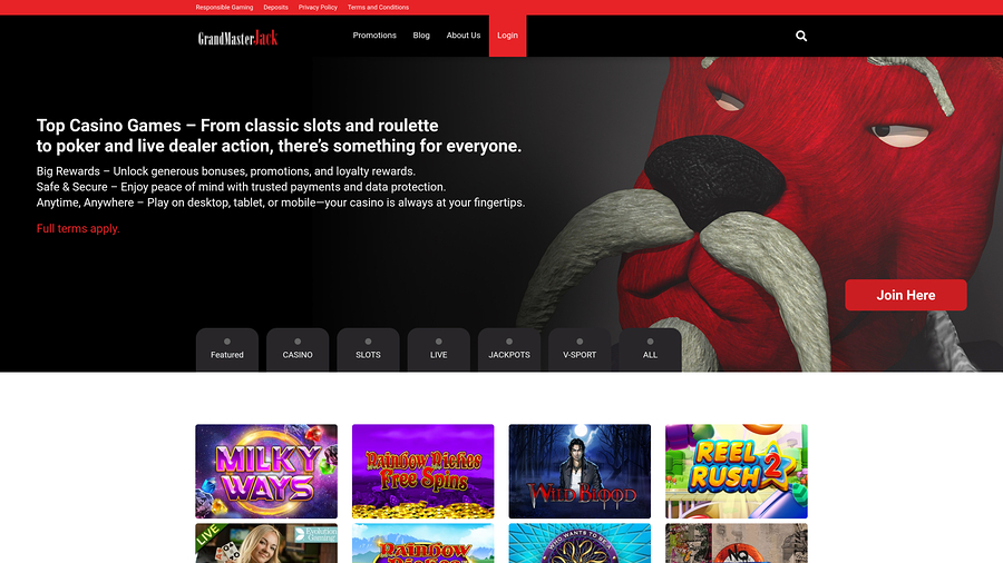 Grand Master Jack Casino Desktop Homepage