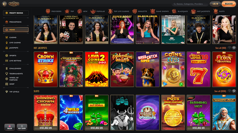Gransino Casino Desktop Homepage