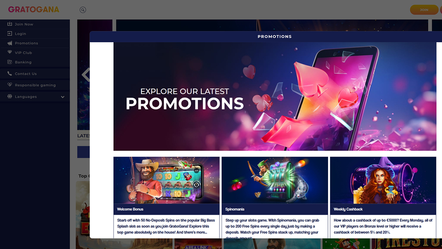 Gratogana Casino Desktop Promotions