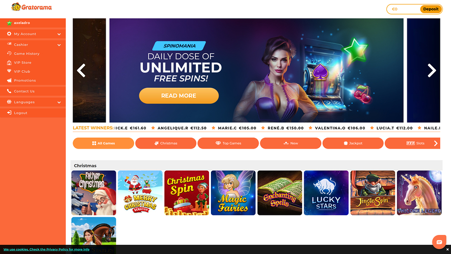 Gratorama Casino Desktop Homepage