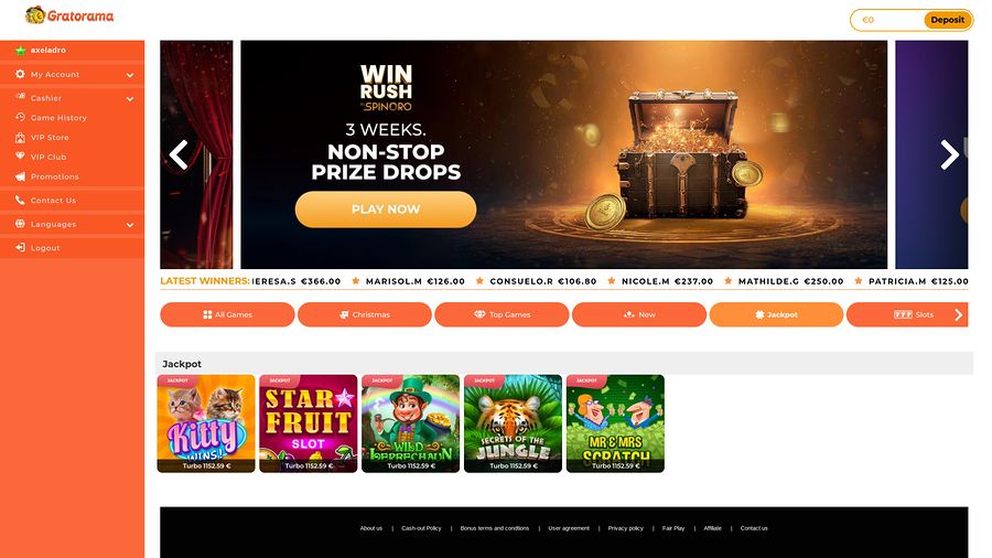 Gratorama Casino Desktop Jackpot