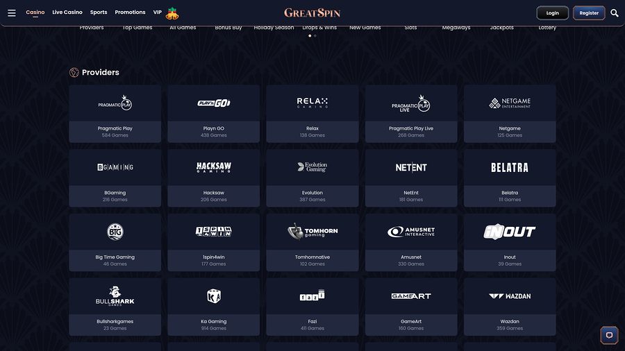 Greatspin Casino Desktop Game Developers