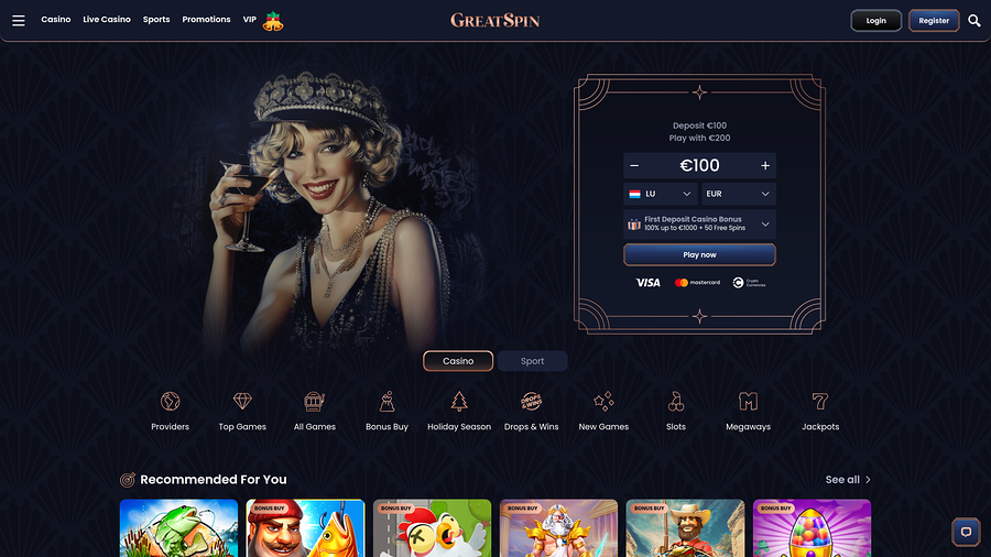 Greatspin Casino Desktop Homepage