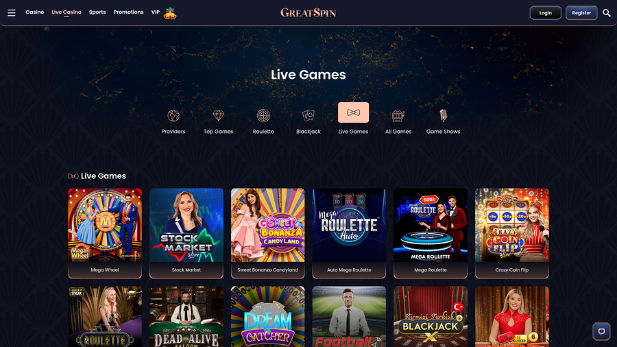 Greatspin Casino Desktop live dealer