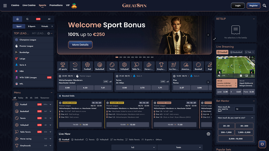 Greatspin Casino Desktop Sports
