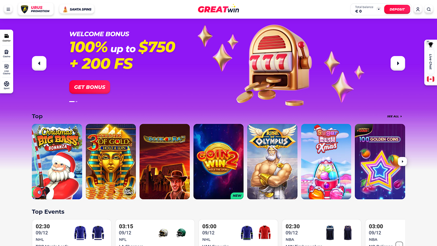 Greatwin Casino Desktop Homepage