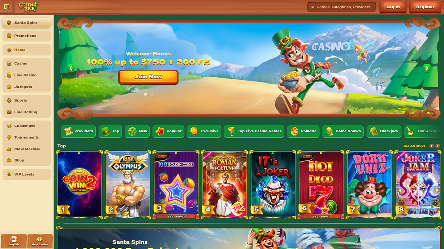 GreenLuck Casino Desktop Homepage