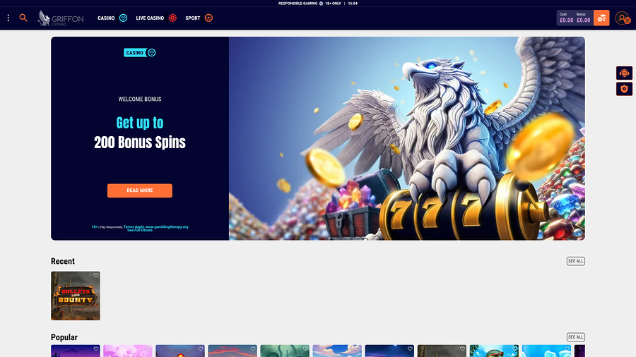 Griffon Casino Desktop Homepage