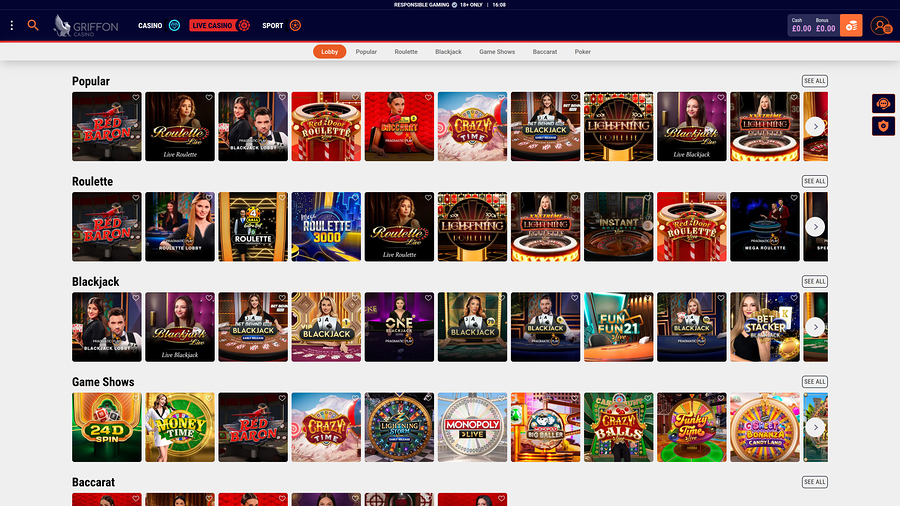 Griffon Casino Desktop Live dealer
