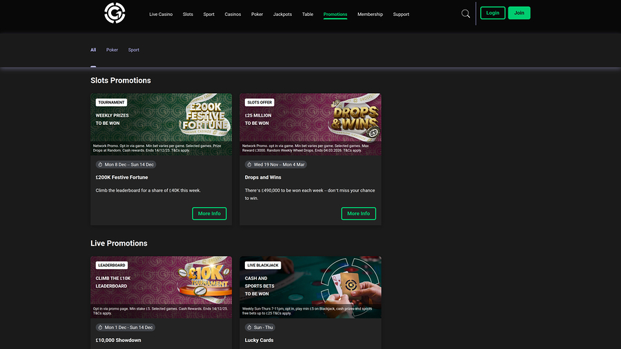 Grosvenor Casino Desktop Promotions