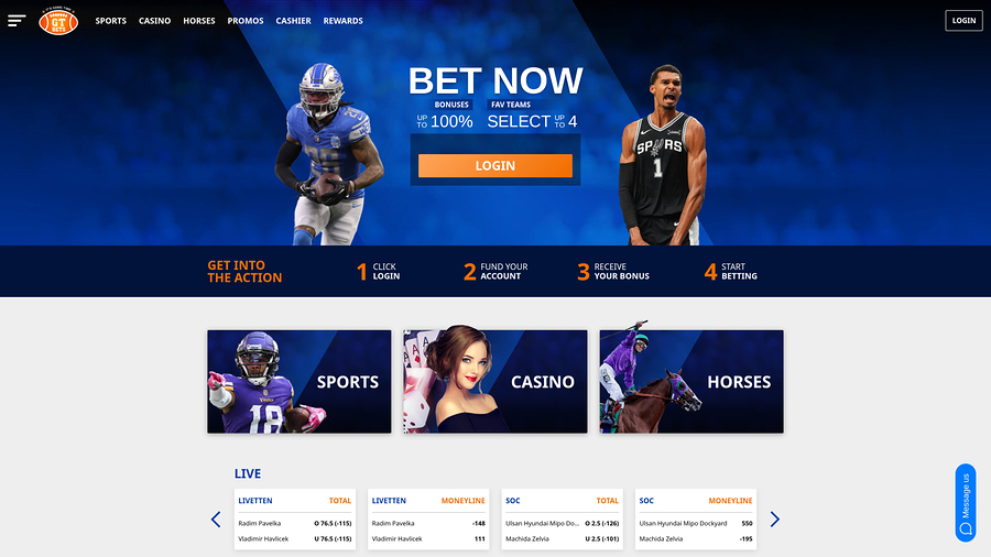 GTbets Casino Desktop Homepage