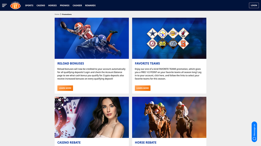 GTbets Casino Desktop Promotions