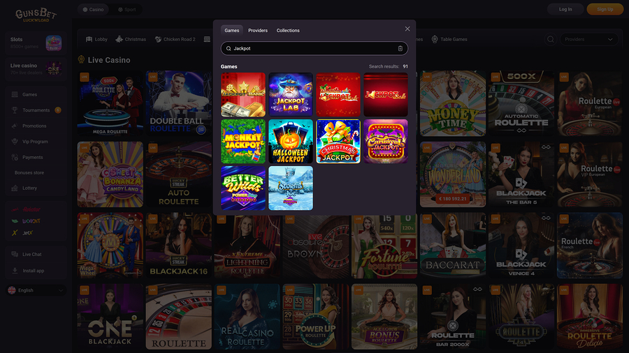 Gunsbet Casino Desktop Jackpot