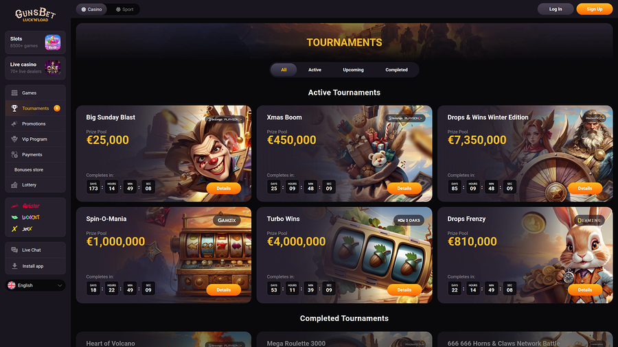 Gunsbet Casino Desktop Tournaments