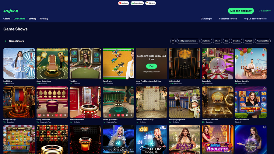 Hajper Casino datorspelshower