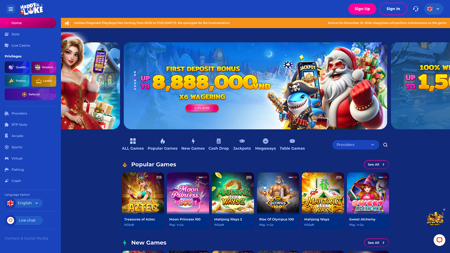 Happy Luke Casino Desktop Homepage