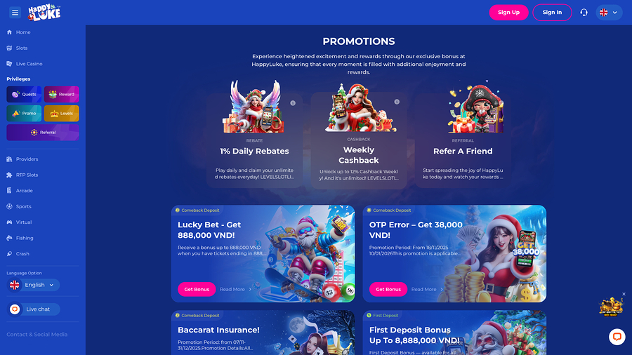 Happy Luke Casino Desktop Promotions