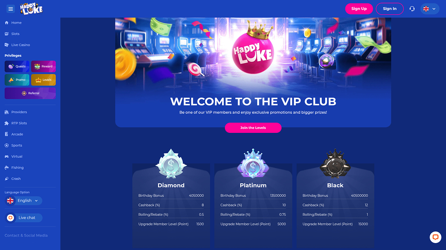 Happy Luke Casino Desktop VIP Program