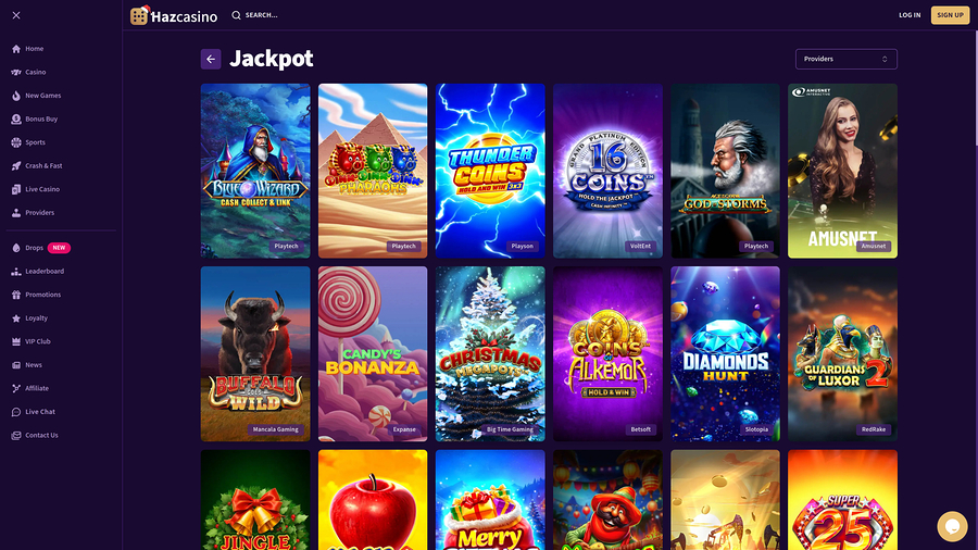 Haz Casino desktop Jackpot