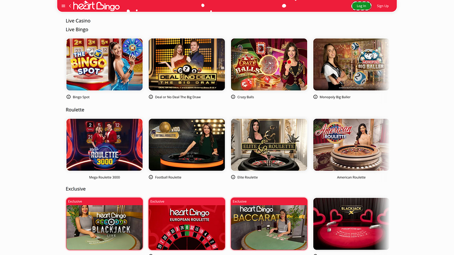 Heart Bingo Casino Desktop live dealer