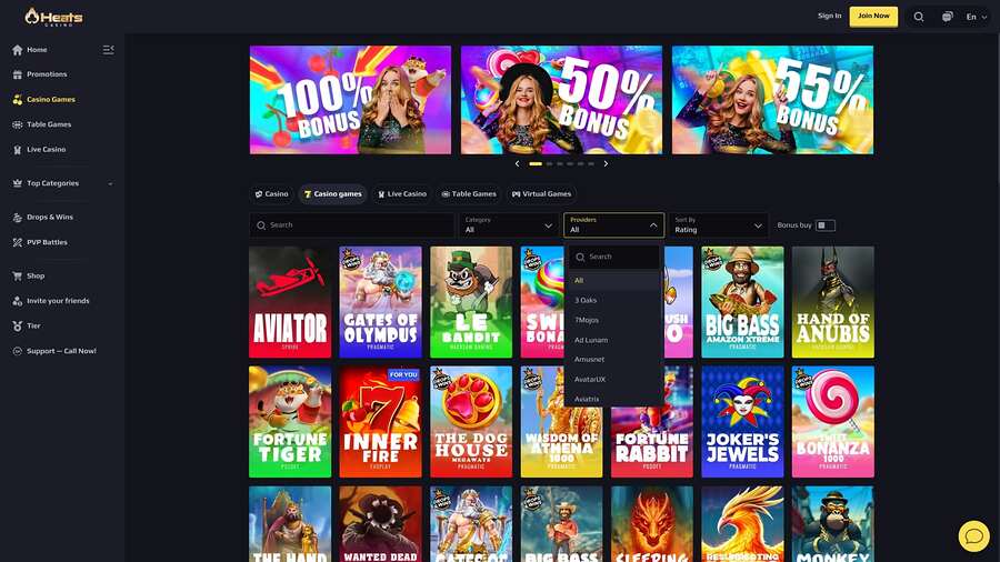 Desarrolladores de juegos de escritorio de Heats Casino