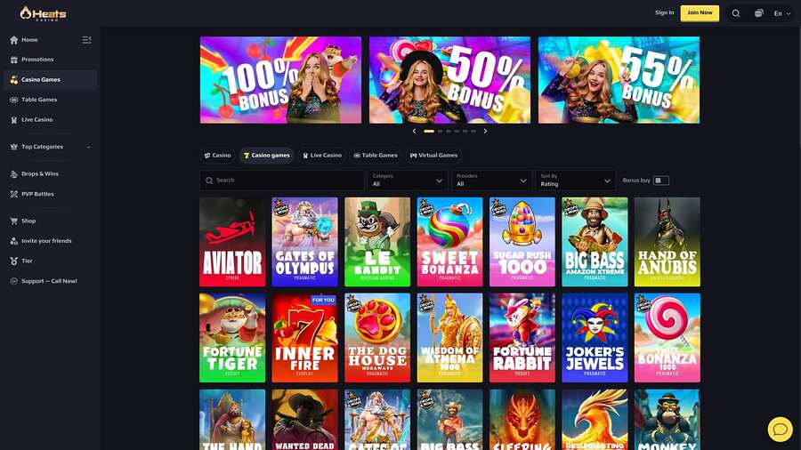 Juegos de escritorio de Heats Casino