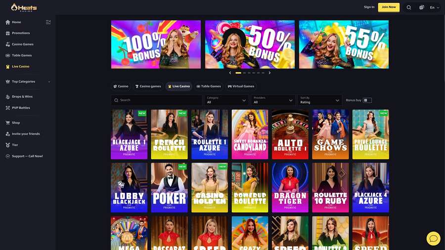 Casino Heats con crupier en vivo para escritorio