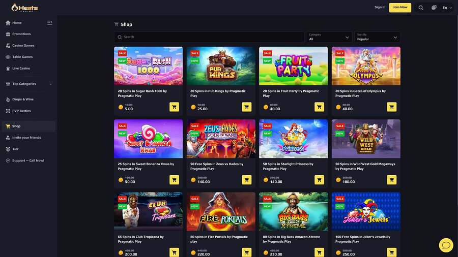 Tienda de ordenadores Heats Casino