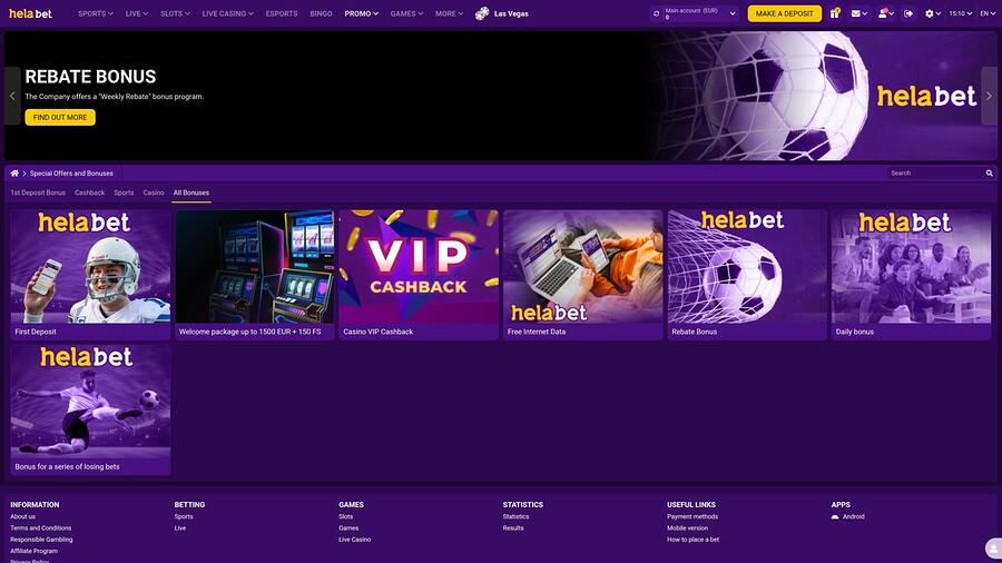Helabet Casino Promotions Desktop
