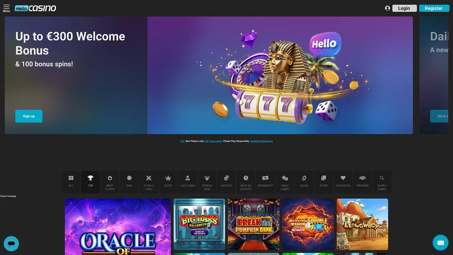 Hello Casino Homepage Desktop