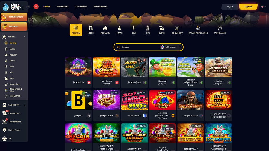 HellSpin Casino Desktop Jackpot