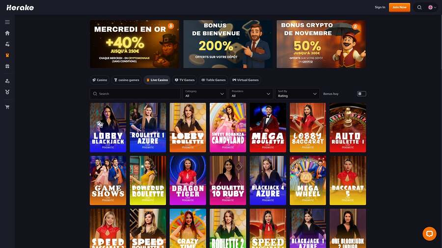 Herake Casino Live Dealer Desktop