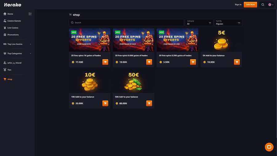 Herake Casino Shop Desktop