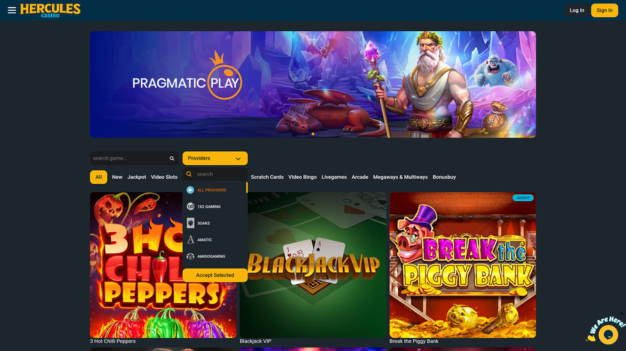Captura de pantalla de los desarrolladores del juego: Hércules Casino